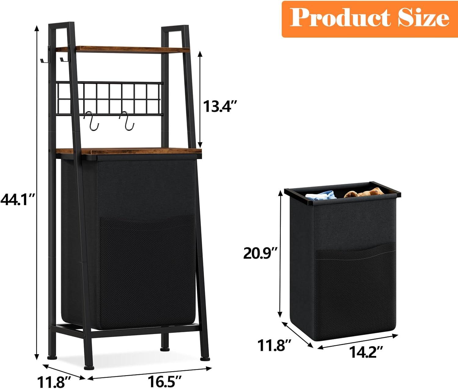 imageFurnulem 4 Tiers Laundry Hamper with Shelf and Hooks Tall Laundry Basket Sorter with 2 Removable Bags Double Clothes Hampers Organizers for Bathroom Bedroom1Bag Laundry Hamper