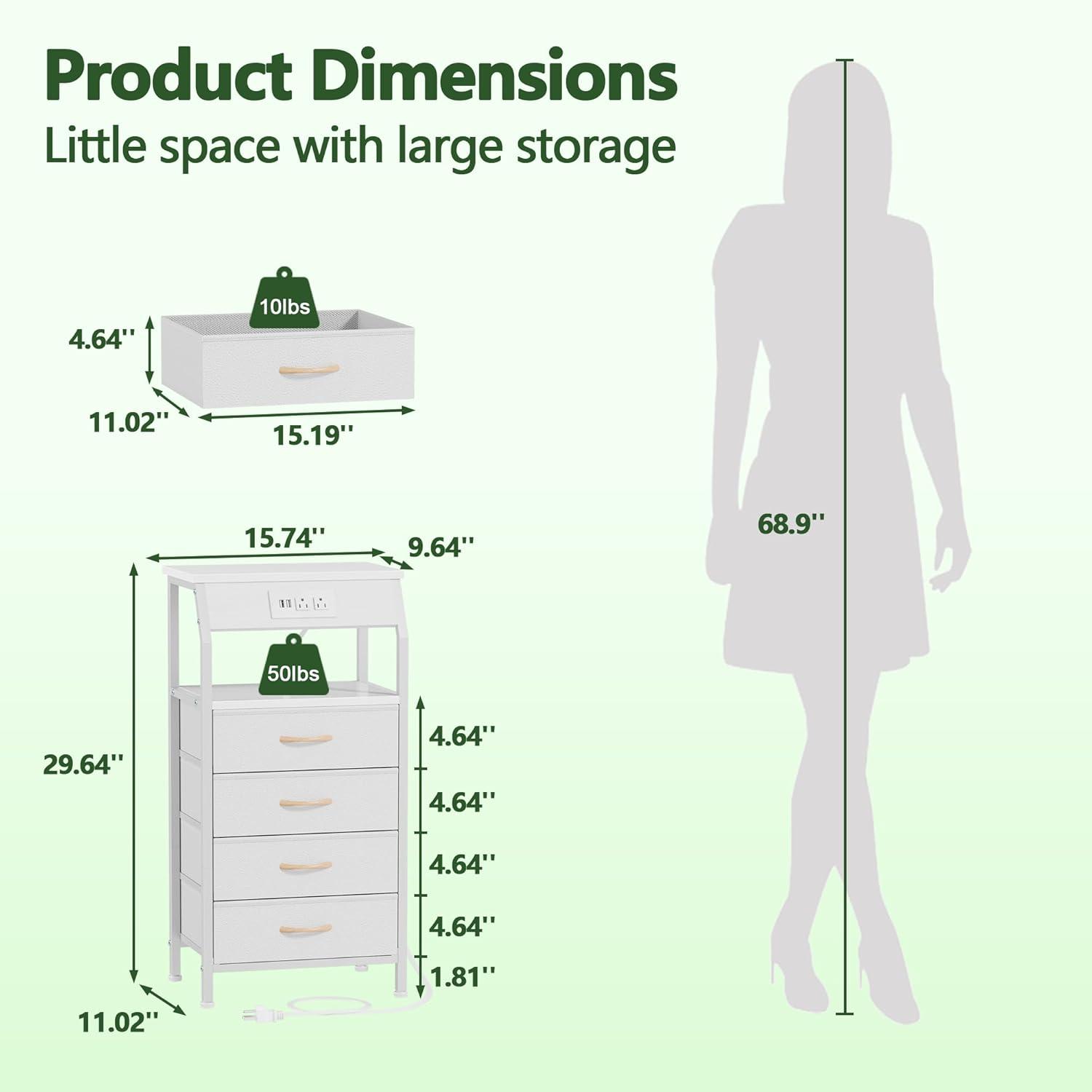 imageFurnulem 5 Drawers Dresser with Charging Station Fabric Chest of Drawers with Open Shelf Tall Night Stand Bedside Table for Closet Entryway Bedroom Furniture 3 Ways to Use Black OakWhite