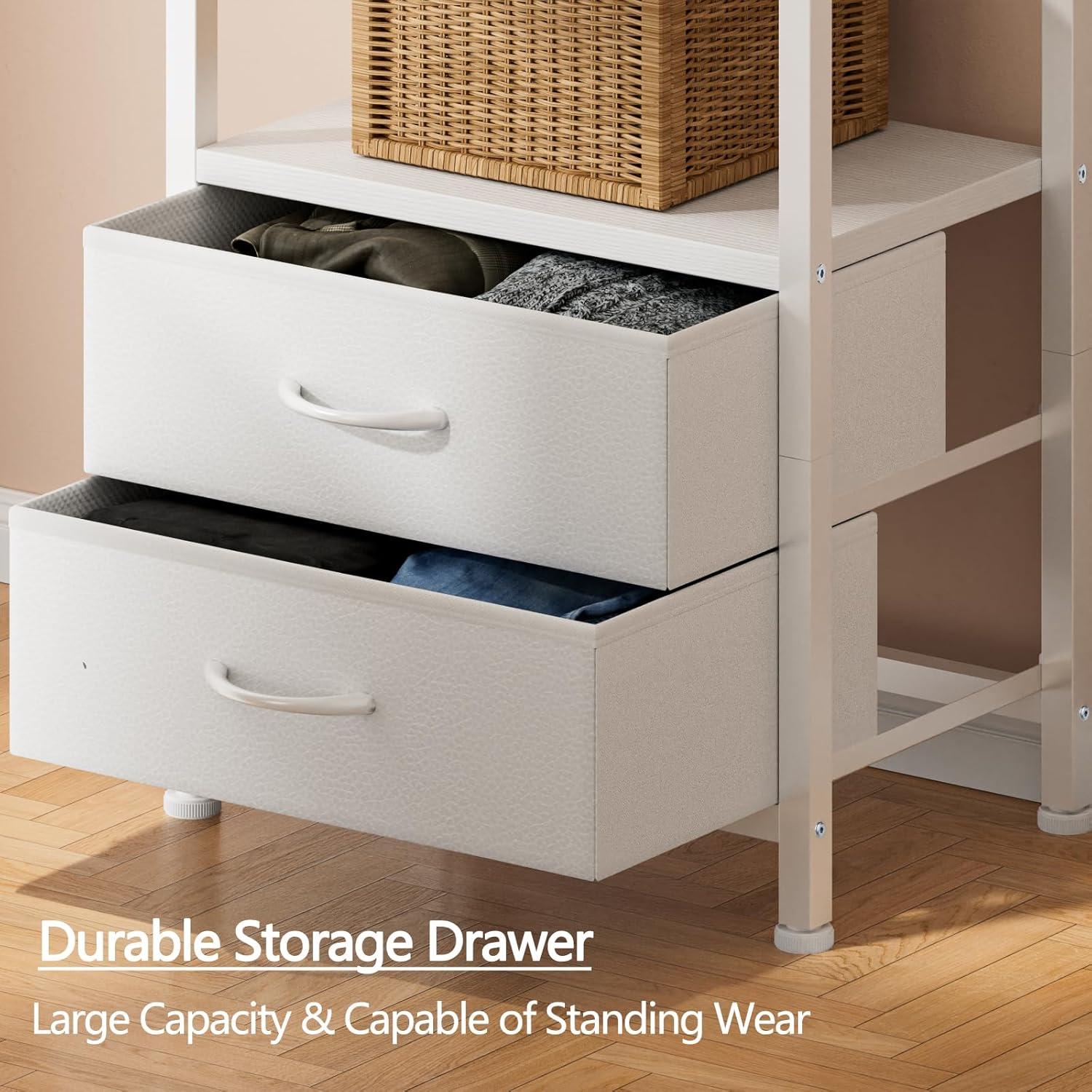 imageFurnulem 5Tier Corner Shelf Narrow Bookshelf with 2 Storage Drawers 6516quot Tall Bookcase Standing Shelf Organizer Unit for Living Room Bedroom Metal Frame Wood Display ShelfBlack OakWhite