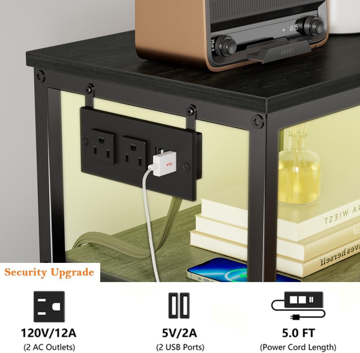 imageFurnulem Dresser for Bedroom Tall Nightstand Vertical Chest with Wood Top Charging Station LED Lights 5 Fabric Bins Bedside Table with Shelf Furniture for Entryway 5 Drawer Rustic BrownBlack Oak