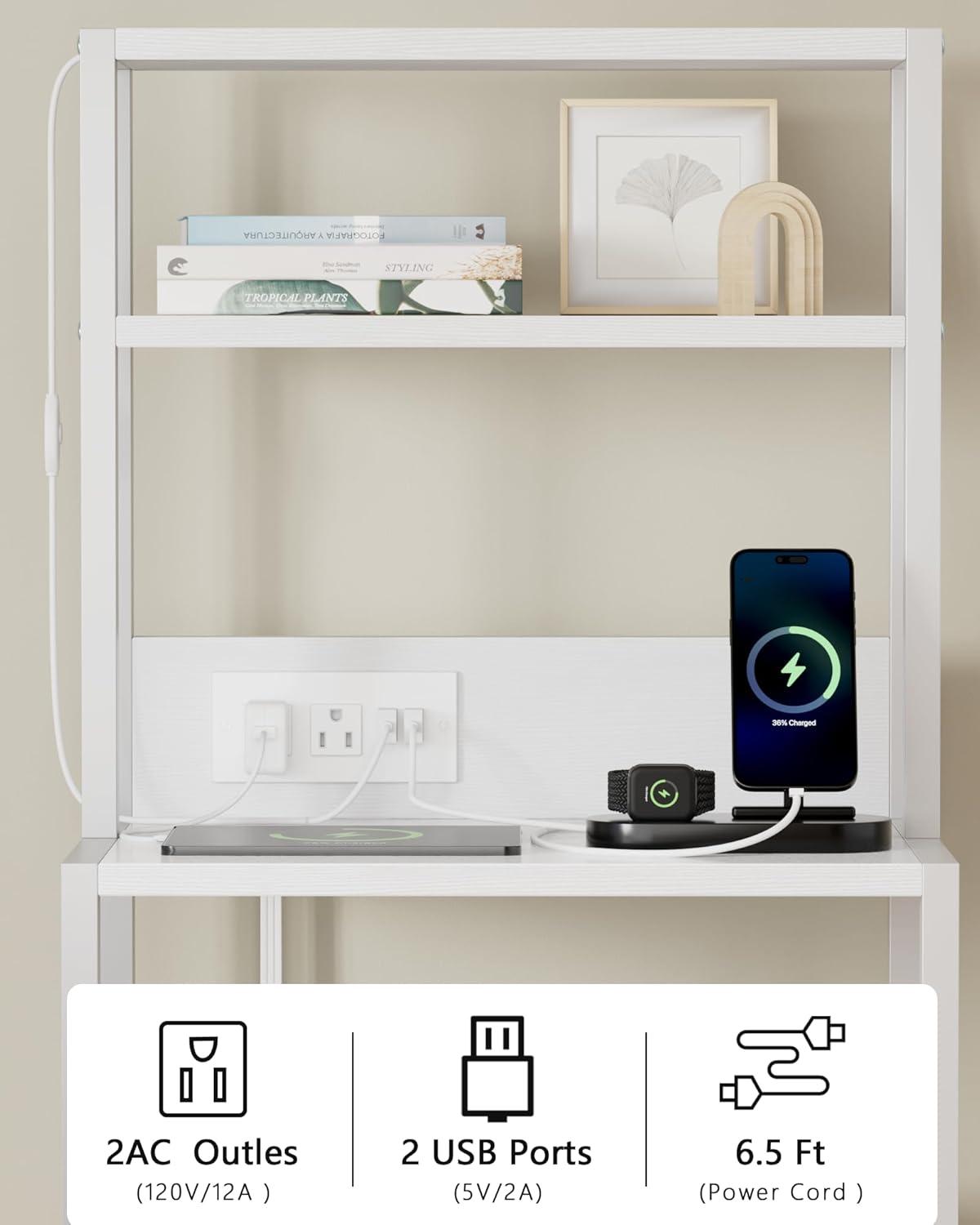 imageFurnulem Night Stand Tall Nightstand with 4Tier Shelves and 3 Fabric Drawers LED Bed Side Tables with Charging Station Bedside Table for Bedroom Hallway Home Office Black OakWhite