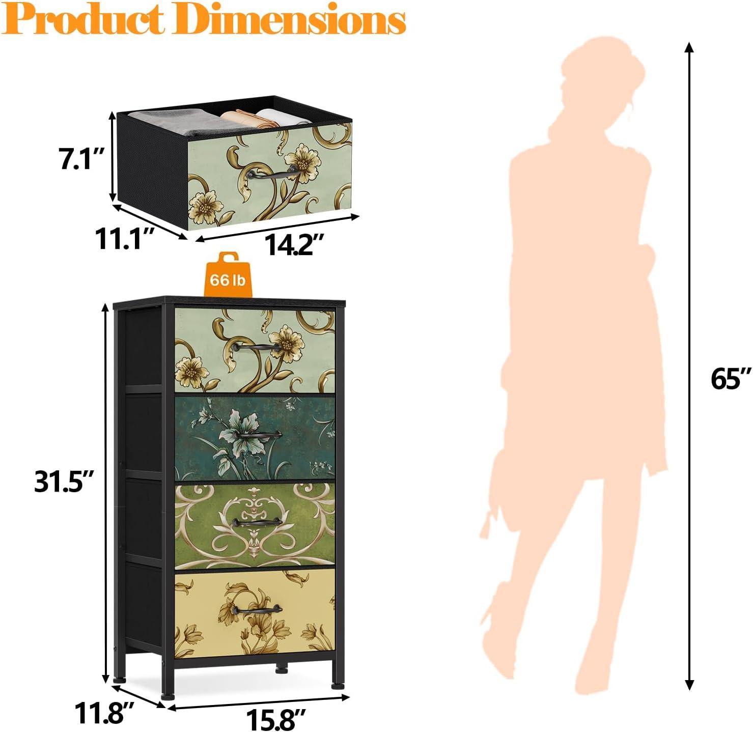 imageFurnulem Tall 6 Drawers Dresser Vintage Storage Organizer Unit with Fabric Bins for Bedroom Living Room Closet Nusery Dorm Entryway Bedside Furniture Sturdy Metal Frame Wood Top118D x 158W x 315H 4 Drawers