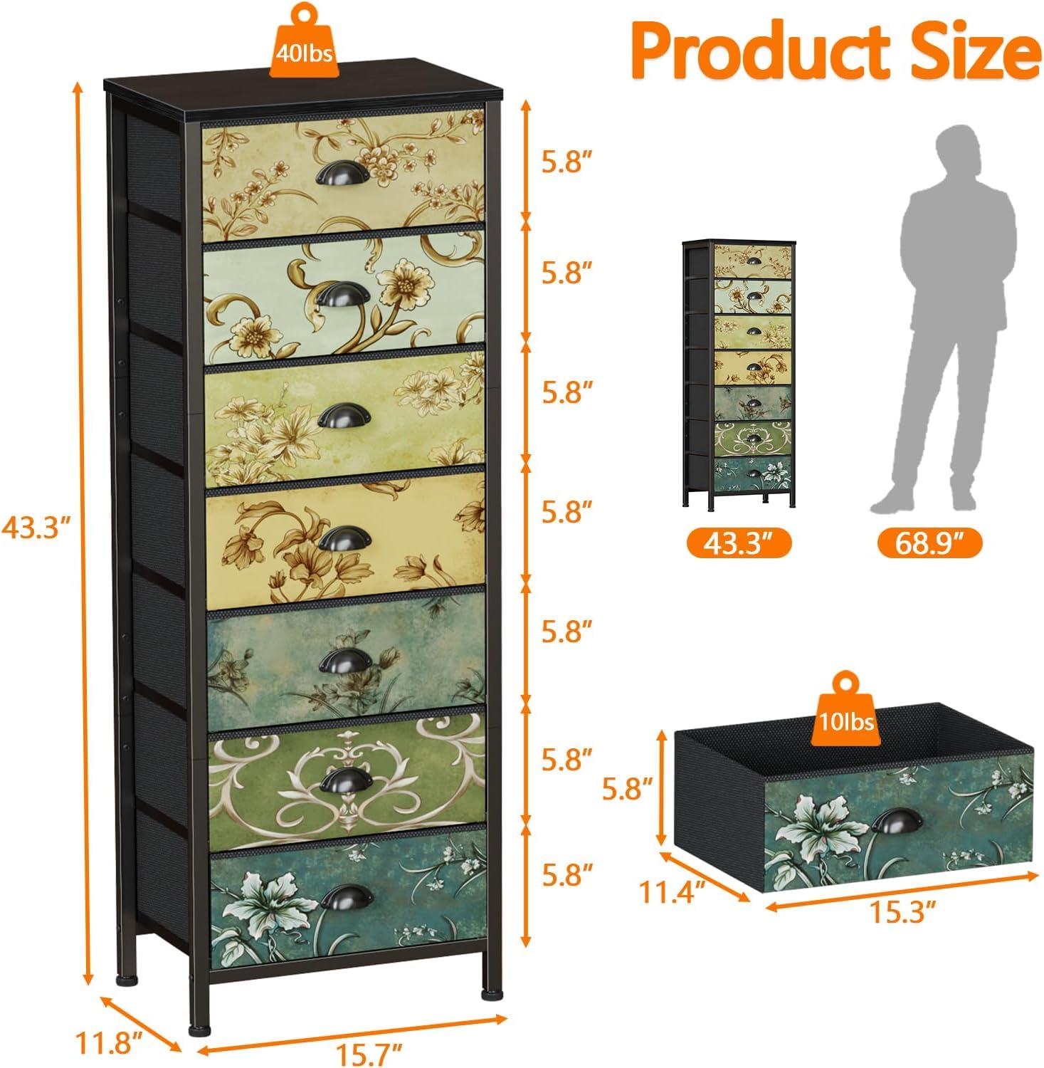 imageFurnulem Tall 6 Drawers Dresser Vintage Storage Organizer Unit with Fabric Bins for Bedroom Living Room Closet Nusery Dorm Entryway Bedside Furniture Sturdy Metal Frame Wood Top158D x 433W x 114H 7 Drawers