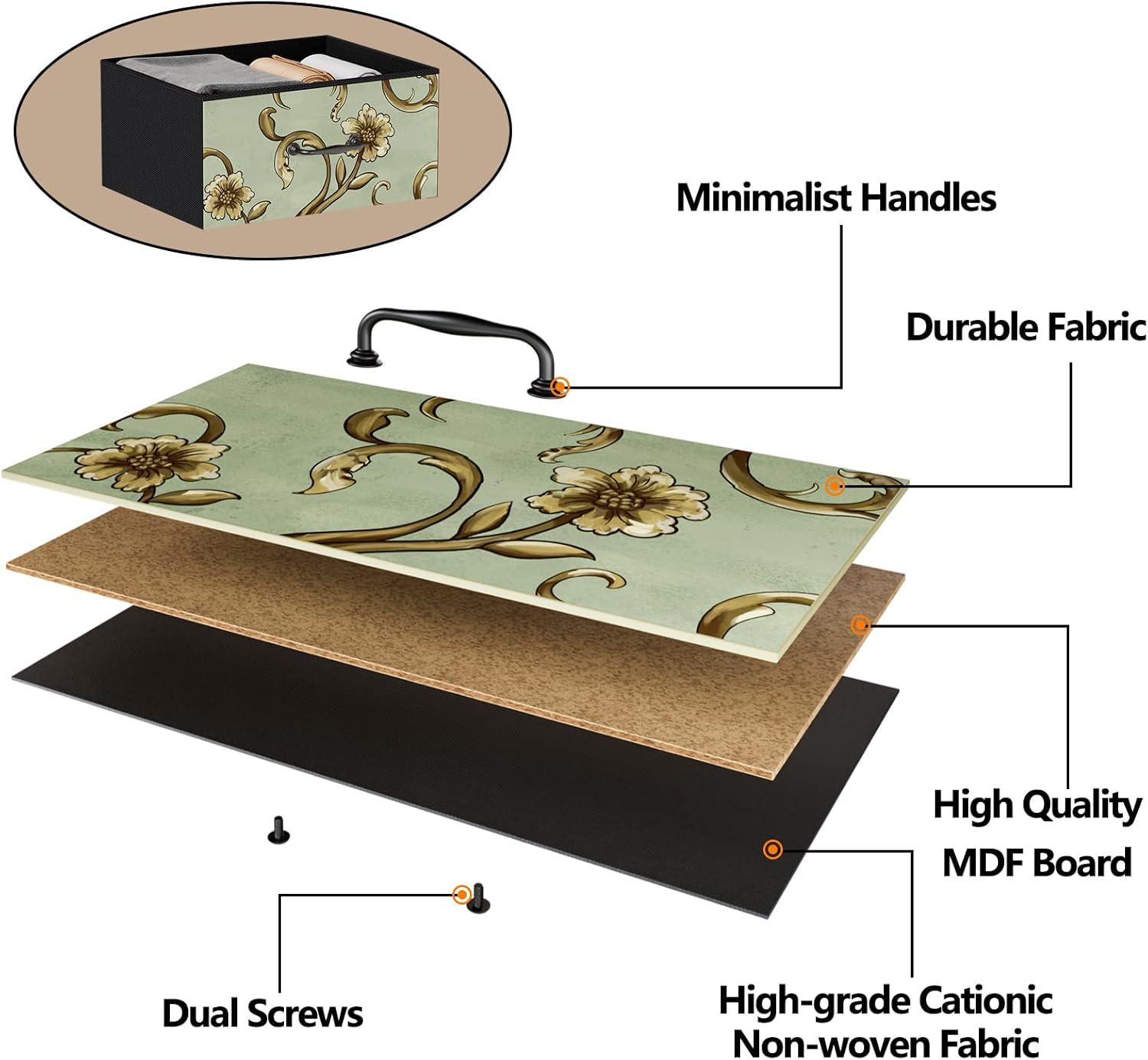 imageFurnulem Tall 6 Drawers Dresser Vintage Storage Organizer Unit with Fabric Bins for Bedroom Living Room Closet Nusery Dorm Entryway Bedside Furniture Sturdy Metal Frame Wood Top118D x 158W x 315H 4 Drawers