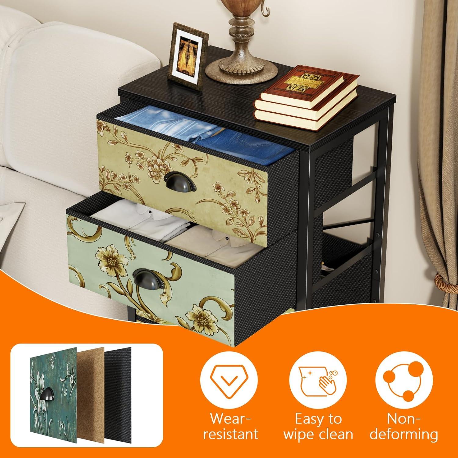 imageFurnulem Tall 6 Drawers Dresser Vintage Storage Organizer Unit with Fabric Bins for Bedroom Living Room Closet Nusery Dorm Entryway Bedside Furniture Sturdy Metal Frame Wood Top158D x 433W x 114H 7 Drawers