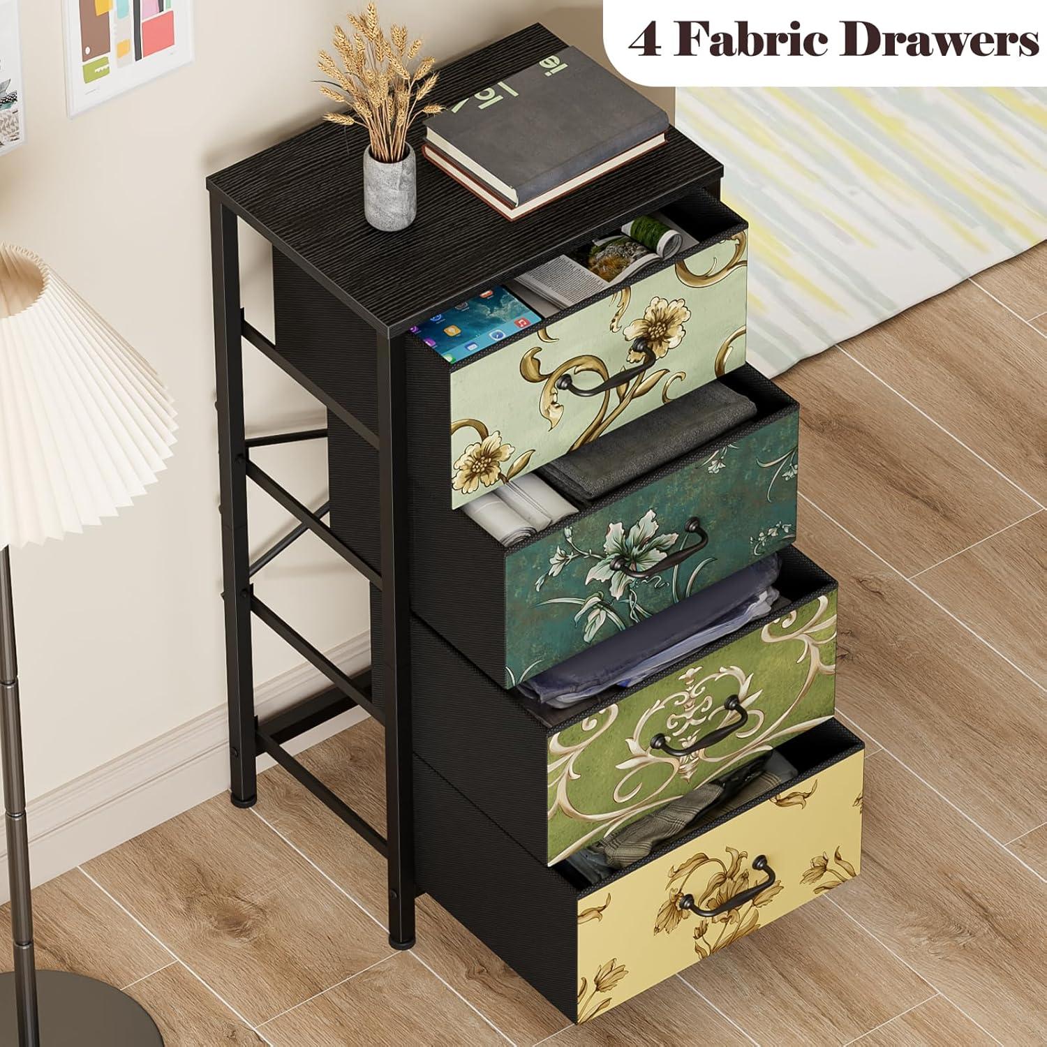 imageFurnulem Tall 6 Drawers Dresser Vintage Storage Organizer Unit with Fabric Bins for Bedroom Living Room Closet Nusery Dorm Entryway Bedside Furniture Sturdy Metal Frame Wood Top118D x 158W x 315H 4 Drawers