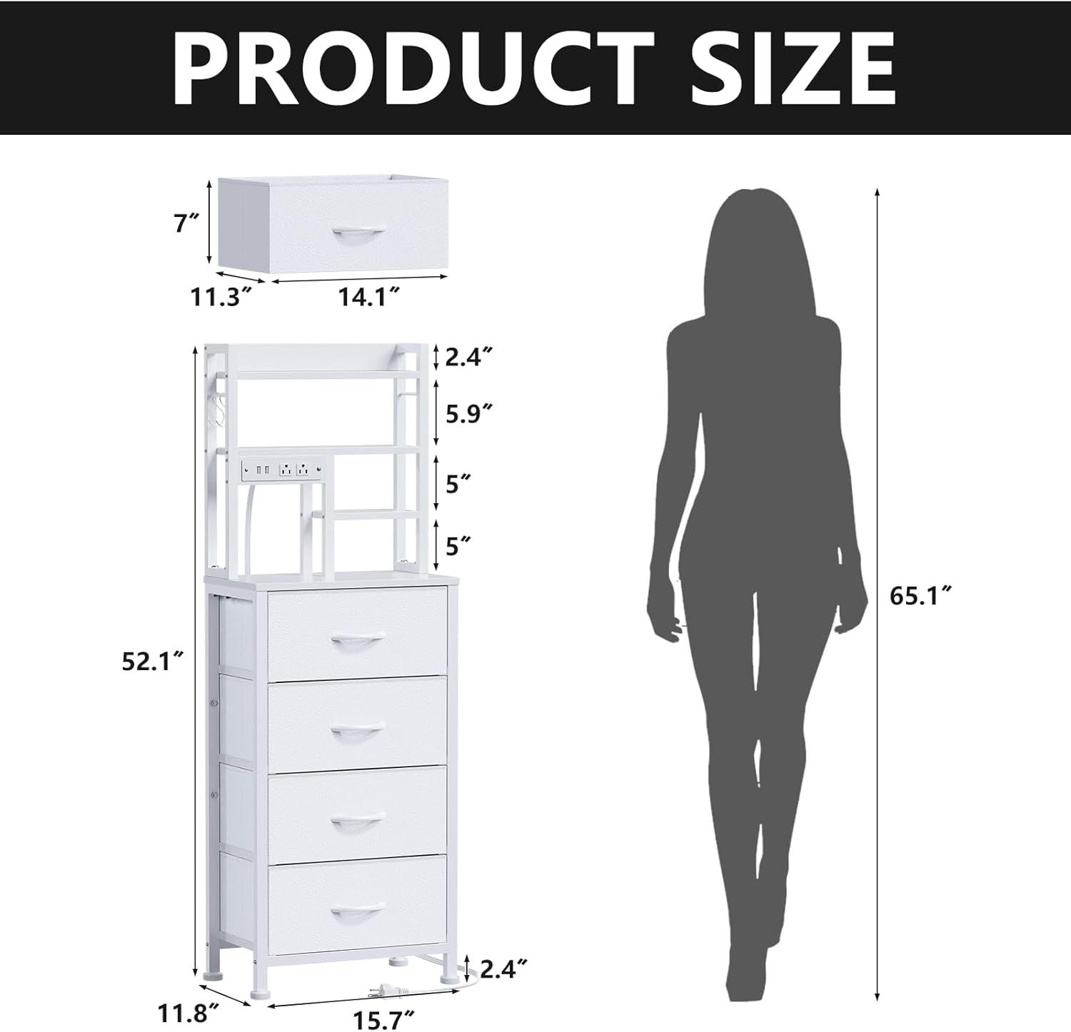 imageFurnulem Tall Night Stand with 3 Fabric Drawers and LED Lights Nightstand with Bookshelf 453inch Tall Bedside Tables with USB Ports in Bedroom Dorm OfficeMetal Frame Wood Shelves Black OakWhite