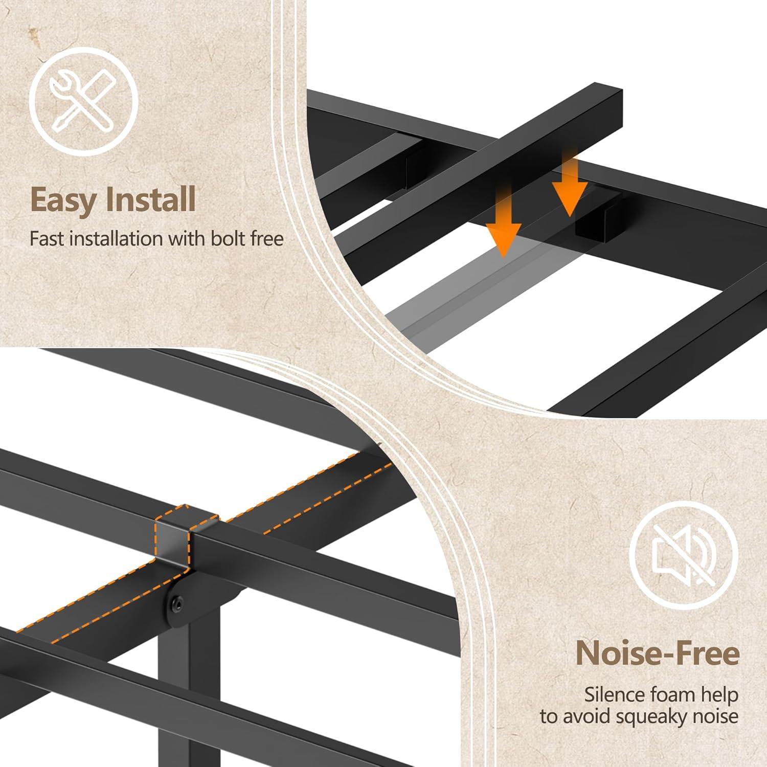 imageFurnulem Twin Bed Frames with Charging Station and LED Lights Twin Size Platform Bed with Metal Slats Wood Headboard with 2Tier Storage Shelves No Box Spring Needed Black OakBlack Oak