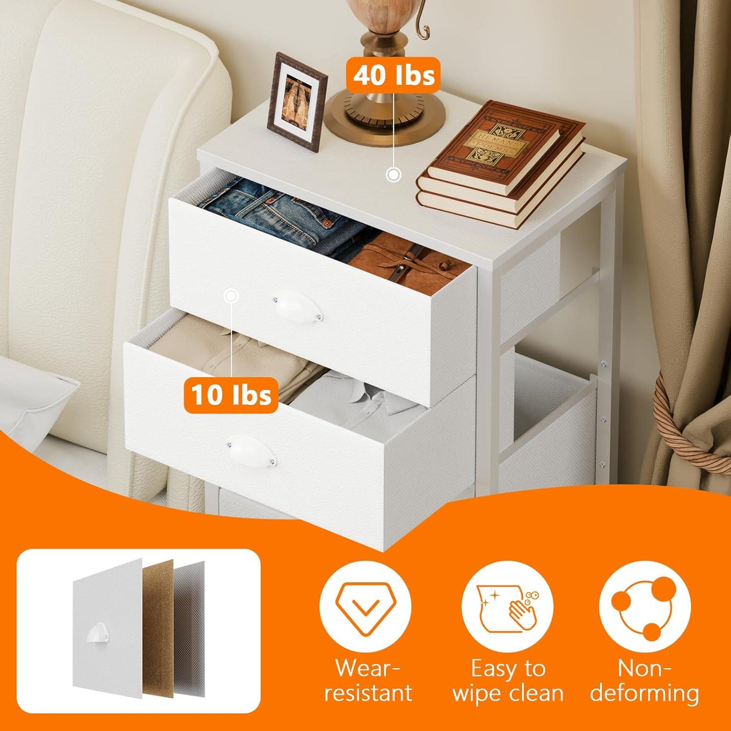 imageFurnulem White Tall Dresser for BedroomVertical Storage Tower Unit and End Table with 6 Fabric Drawers Nightstand Furniture with Drawer Organizer in Living RoomClosetEntrywayHallywayWhite