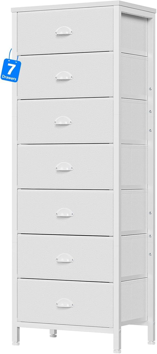 imageFurnulem White Tall Dresser for BedroomVertical Storage Tower Unit and End Table with 6 Fabric Drawers Nightstand Furniture with Drawer Organizer in Living RoomClosetEntrywayHallywayWhite