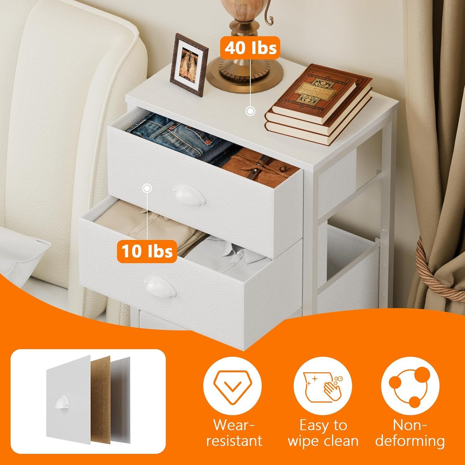 imageFurnulem White Tall Dresser for BedroomVertical Storage Tower Unit and End Table with 6 Fabric Drawers Nightstand Furniture with Drawer Organizer in Living RoomClosetEntrywayHallywayWhite