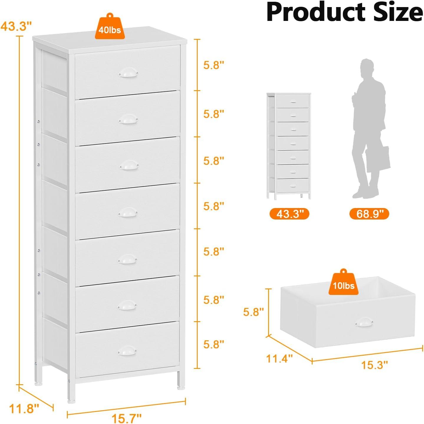 imageFurnulem White Tall Dresser for BedroomVertical Storage Tower Unit and End Table with 6 Fabric Drawers Nightstand Furniture with Drawer Organizer in Living RoomClosetEntrywayHallywayWhite