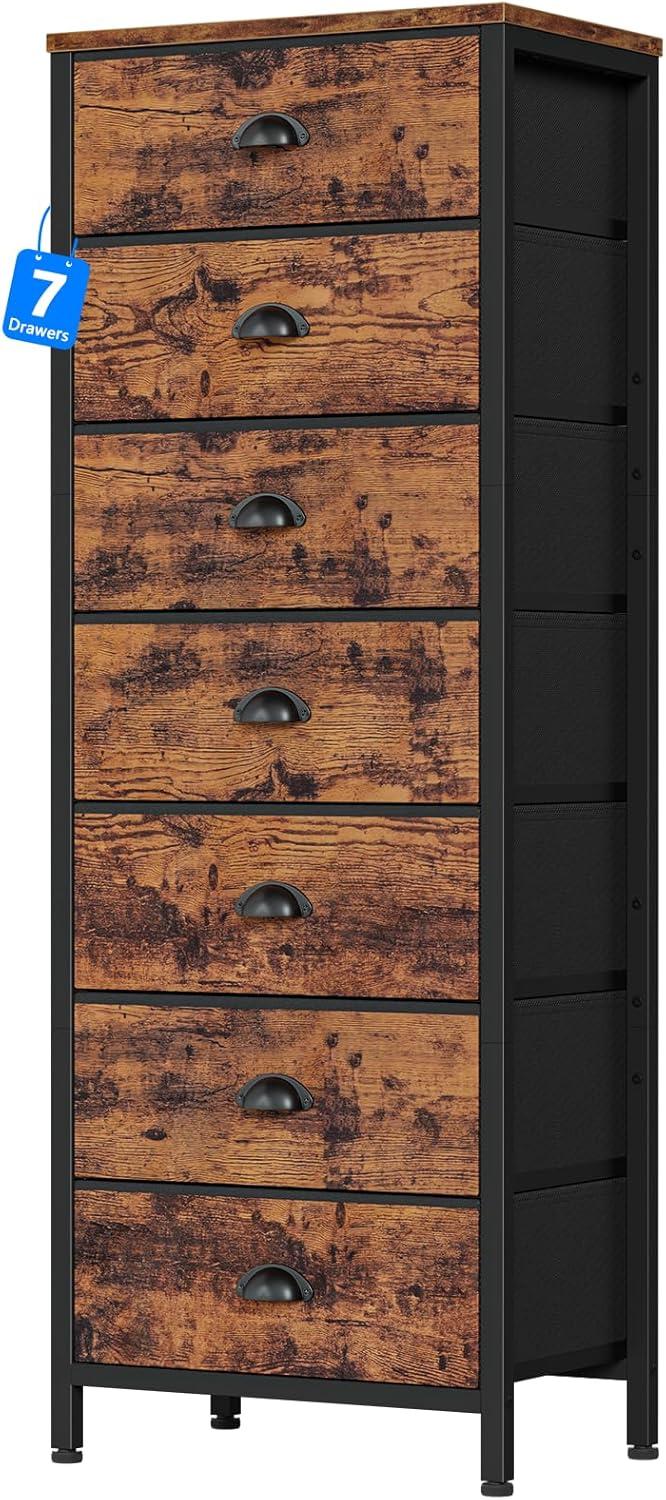 imageFurnulem White Tall Dresser for BedroomVertical Storage Tower Unit and End Table with 6 Fabric Drawers Nightstand Furniture with Drawer Organizer in Living RoomClosetEntrywayHallywayRustic Brown