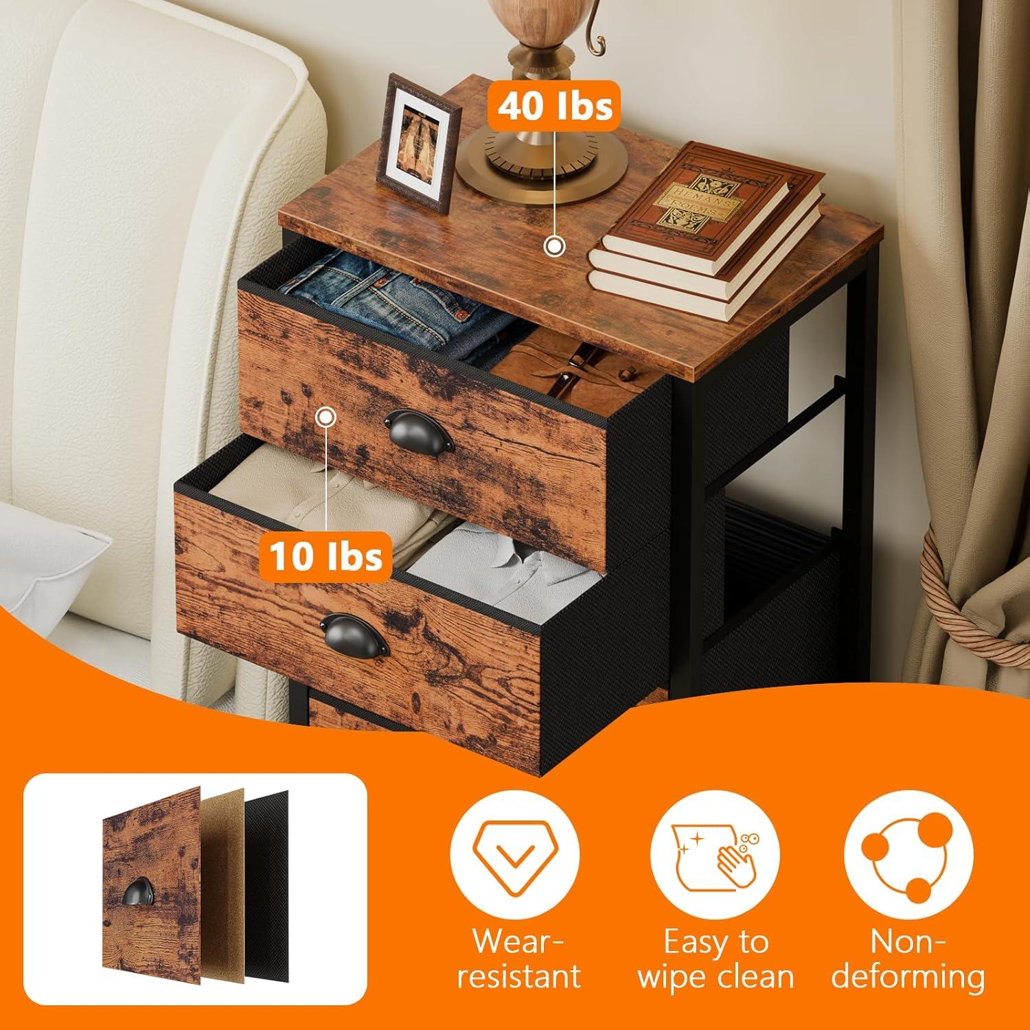 imageFurnulem White Tall Dresser for BedroomVertical Storage Tower Unit and End Table with 6 Fabric Drawers Nightstand Furniture with Drawer Organizer in Living RoomClosetEntrywayHallywayRustic Brown