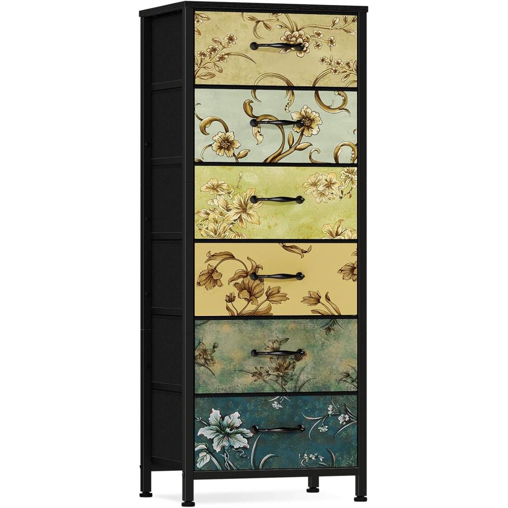 imageFurnulem Tall 6 Drawers Dresser Vintage Storage Organizer Unit with Fabric Bins for Bedroom Living Room Closet Nusery Dorm Entryway Bedside Furniture Sturdy Metal Frame Wood Top118D x 158W x 459H 6 Drawers
