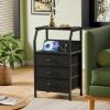 Furnulem 5 Drawers Dresser with Charging Station, Fabric Chest of Drawers with Open Shelf, Tall Night Stand, Bedside Table for Closet, Entryway, Bedroom Furniture, 3 Ways to Use, Black Oak(Black Oak)