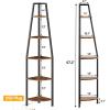 Furnulem 5 Tier Corner Shelf with LED Light, 67.2” Tall Standing Shelf for Wall Corner, Narrow Bookshelf Ladder Shelf for Bedroom, Living Room, Plant, Wood Storage Rack, Metal Frame (White)(Rustic Brown)