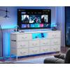 Furnulem 55” Long Dresser for Bedroom, TV Stand for 55 to 65 inch TV, White Dresser with 10 Fabric Drawers, Chest of Drawer for Closet, Entertainment Center with Power Outlet & LED Light(White)