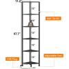 Furnulem 6 Tier Corner Shelf with LED Light, 67.5” Tall Standing Shelf Organizer, White Narrow Bookshelf with Storage Rack for Wall Corner, Living Room, Bedroom, Metal Frame, Wood Display Shelf(Black Oak)