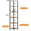 Furnulem 6 Tier Corner Shelf with LED Light, 67.5” Tall Standing Shelf Organizer, White Narrow Bookshelf with Storage Rack for Wall Corner, Living Room, Bedroom, Metal Frame, Wood Display Shelf(Rustic Brown)