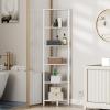 Furnulem 6 Tier Corner Shelf with LED Light, 67.5” Tall Standing Shelf Organizer, White Narrow Bookshelf with Storage Rack for Wall Corner, Living Room, Bedroom, Metal Frame, Wood Display Shelf(White)