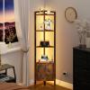 Furnulem Corner Shelf,5-Tier Corner Cabinet with Storage and LED Light, 62.8” Standing Display Bookshelf for Bedroom, Living Room, Kitchen, Wood Display Shelf (Rustic Brown)(Rustic Brown)