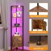 Furnulem Corner Shelf,5-Tier Corner Cabinet with Storage and LED Light, 62.8” Standing Display Bookshelf for Bedroom, Living Room, Kitchen, Wood Display Shelf (Rustic Brown)(Rustic Brown)
