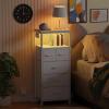 Furnulem Dresser for Bedroom, Tall Nightstand, Vertical Chest with Wood Top, Charging Station, LED Lights, 5 Fabric Bins, Bedside Table with Shelf, Furniture for Entryway (5 Drawer, Rustic Brown)(White)