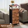 Furnulem Dresser for Bedroom, Tall Nightstand, Vertical Chest with Wood Top, Charging Station, LED Lights, 5 Fabric Bins, Bedside Table with Shelf, Furniture for Entryway (5 Drawer, Rustic Brown)(Rustic Brown)