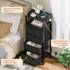 Furnulem Dresser for Bedroom, Tall Nightstand, Vertical Chest with Wood Top, Charging Station, LED Lights, 5 Fabric Bins, Bedside Table with Shelf, Furniture for Entryway (5 Drawer, Rustic Brown)(Black Oak)