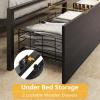Furnulem Full Size Bed Frame with Wood Headboard, Metal Platform Bed Frame Full Size with 2 Storage Drawers and Shelf, LED Lights and Charging Station, No Box Spring Needed, Noise Free, Black(Queen)