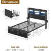 Furnulem Full Size Bed Frame with Wood Headboard, Metal Platform Bed Frame Full Size with 2 Storage Drawers and Shelf, LED Lights and Charging Station, No Box Spring Needed, Noise Free, Black(Full)