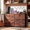Furnulem Long Dresser for Bedroom, TV Stand for 55” TV, Wide Storage Drawer Unit with 8 Fabric Bins, Double Dresser for Bedroom, Office, Dorm, Closet, Entryway, Wood Top (Rustic Brown)(Rustic Brown)