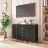 Furnulem Long Dresser for Bedroom, TV Stand for 55” TV, Wide Storage Drawer Unit with 8 Fabric Bins, Double Dresser for Bedroom, Office, Dorm, Closet, Entryway, Wood Top (Rustic Brown)(Black Oak)