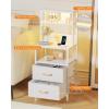 Furnulem Night Stand, Tall Nightstand with 4-Tier Shelves and 3 Fabric Drawers, LED Bed Side Tables with Charging Station, Bedside Table for Bedroom, Hallway, Home Office, Black Oak(White)