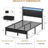 Furnulem Queen Bed Frame with Charging Station and LED Lights, Grey Upholstered Headboard with Shelves, Metal Platform Bed with 2 Under-Bed Storage (Fabric Drawer on Wheels), No Box Spring Needed(Queen)