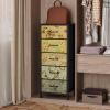 Furnulem Tall 6 Drawers Dresser, Vintage Storage Organizer Unit with Fabric Bins for Bedroom, Living Room, Closet, Nusery, Dorm, Entryway, Bedside Furniture, Sturdy Metal Frame, Wood Top(11.8″D x 15.8″W x 38.8″H (5 Drawers))