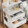 Furnulem White Nightstand with 3 Drawers and 2-Tier Shelf, Small Night Stand End Table Side Furniture, Fabric Storage Organizer for Bedroom, Closet, Hallway, Nursery, Sturdy Steel Frame, Wood Top(White)