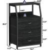 Furnulem White Nightstand with 3 Drawers and 2-Tier Shelf, Small Night Stand End Table Side Furniture, Fabric Storage Organizer for Bedroom, Closet, Hallway, Nursery, Sturdy Steel Frame, Wood Top(Black Oak)