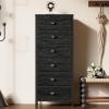 Furnulem White Tall Dresser for Bedroom,Vertical Storage Tower Unit and End Table with 6 Fabric Drawers, Nightstand Furniture with Drawer Organizer in Living Room,Closet,Entryway,Hallyway(Black Oak)