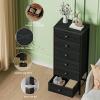 Furnulem White Tall Dresser for Bedroom,Vertical Storage Tower Unit and End Table with 6 Fabric Drawers, Nightstand Furniture with Drawer Organizer in Living Room,Closet,Entryway,Hallyway(Black Oak)
