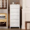 Furnulem White Tall Dresser for Bedroom,Vertical Storage Tower Unit and End Table with 6 Fabric Drawers, Nightstand Furniture with Drawer Organizer in Living Room,Closet,Entryway,Hallyway(White)