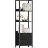 Furnulem 5-Tier Corner Shelf, Narrow Bookshelf with 2 Storage Drawers, 65.16″ Tall Bookcase, Standing Shelf Organizer Unit for Living Room, Bedroom, Metal Frame, Wood Display Shelf(Black Oak)(Black Oak)