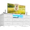 Furnulem 9 Drawer Dresser, 63” Long TV Stand for Bedroom, Entertainment Center with Power Outlet & LED Light for 65″-75″ TV, Black Dresser with Fabric Storage Drawers for Closet(White)
