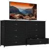Furnulem Long Dresser for Bedroom, TV Stand for 55” TV, Wide Storage Drawer Unit with 8 Fabric Bins, Double Dresser for Bedroom, Office, Dorm, Closet, Entryway, Wood Top (Rustic Brown)(Black Oak)