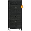 Furnulem White Tall Dresser for Bedroom,Vertical Storage Tower Unit and End Table with 6 Fabric Drawers, Nightstand Furniture with Drawer Organizer in Living Room,Closet,Entryway,Hallyway(Black Oak)