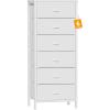 Furnulem White Tall Dresser for Bedroom,Vertical Storage Tower Unit and End Table with 6 Fabric Drawers, Nightstand Furniture with Drawer Organizer in Living Room,Closet,Entryway,Hallyway(White)