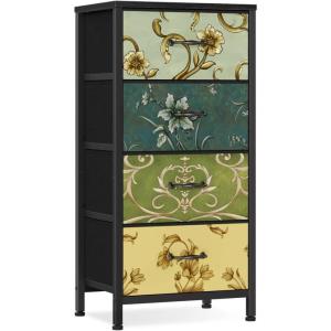 Furnulem Tall 6 Drawers Dresser, Vintage Storage Organizer Unit with Fabric Bins for Bedroom, Living Room, Closet, Nusery, Dorm, Entryway, Bedside Furniture, Sturdy Metal Frame, Wood Top(11.8″D x 15.8″W x 31.5″H (4 Drawers))