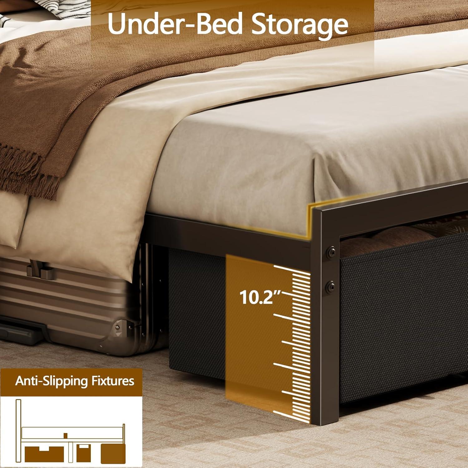 imageFurnulem Full Size Bed Frame with Headboard Storage Platform Bed Frame Full Size with 2 Drawers Charging Station and LED Lights No Box Spring Needed Noise FreeFull