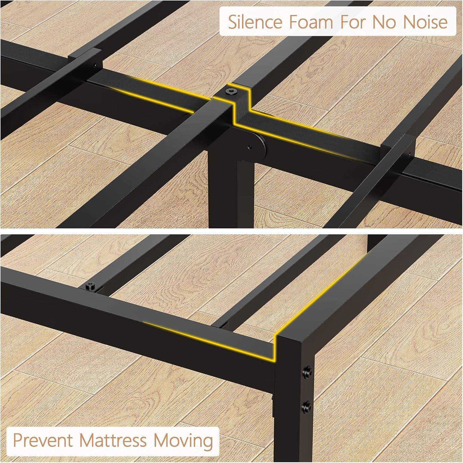 imageFurnulem Full Size Bed Frame with HeadboardUpholstered Bed Full with LED LightUSB Charging StationPlatform Bedframe with 2 Fabric Underbed Storage DrawersNo Spring Box NeededQueen